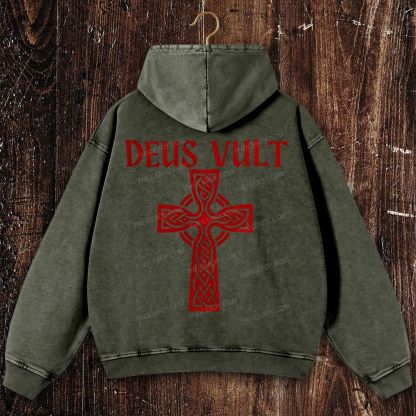 Deus Vult christian catholic The Lord templar knights Christian Washed Hoodie