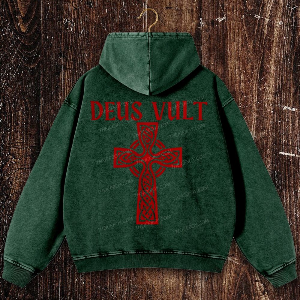 Deus Vult christian catholic The Lord templar knights Christian Washed Hoodie