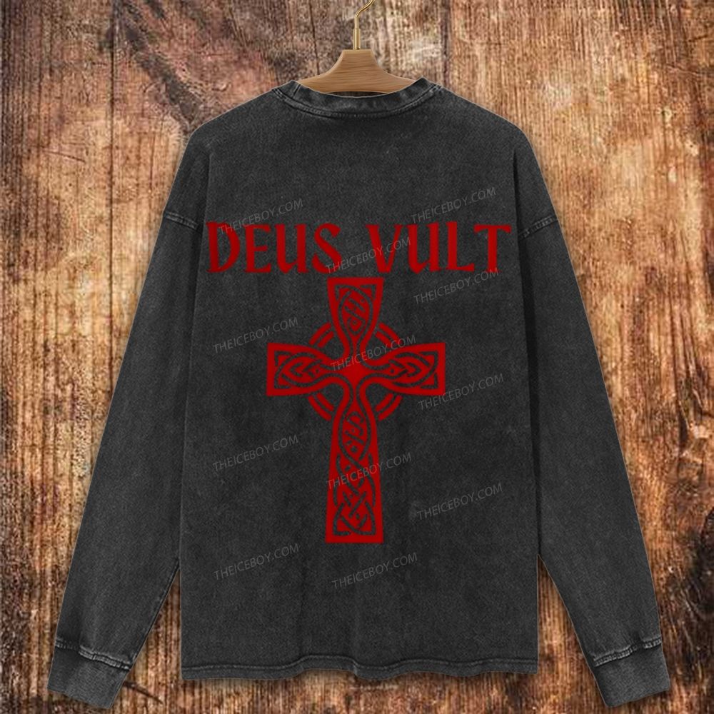 Deus Vult christian catholic The Lord templar knights Christian Washed Sweatshirt