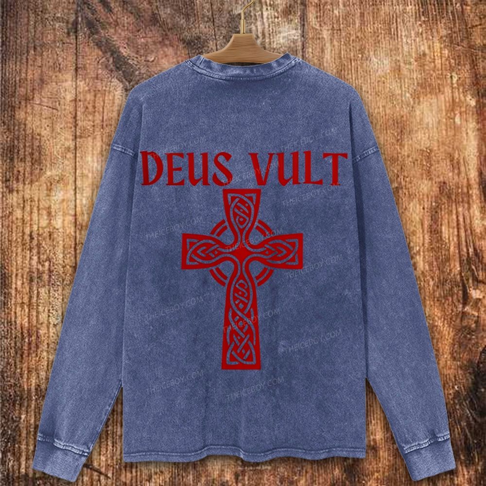 Deus Vult christian catholic The Lord templar knights Christian Washed Sweatshirt