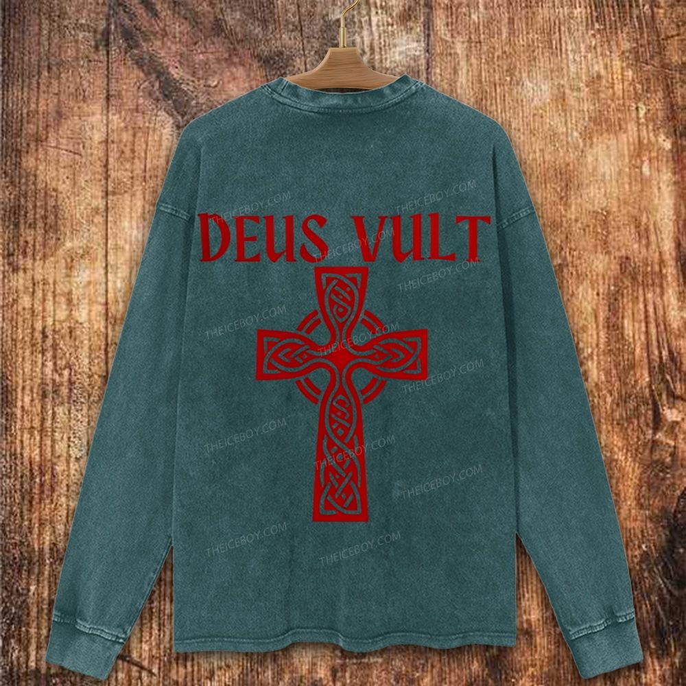 Deus Vult christian catholic The Lord templar knights Christian Washed Sweatshirt