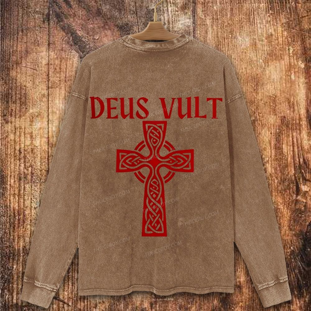 Deus Vult christian catholic The Lord templar knights Christian Washed Sweatshirt