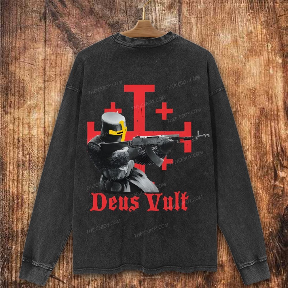 Deus Vult Crusader Christian Washed Sweatshirt