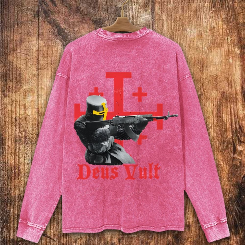 Deus Vult Crusader Christian Washed Sweatshirt