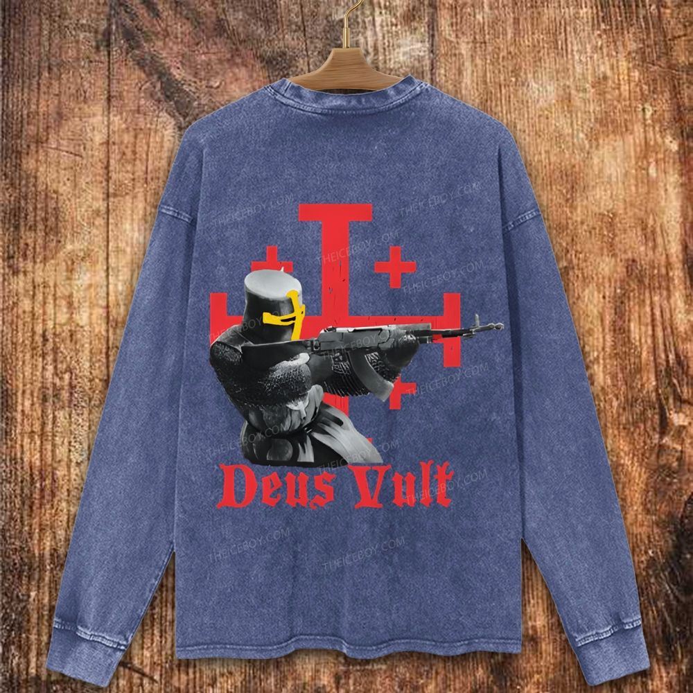 Deus Vult Crusader Christian Washed Sweatshirt