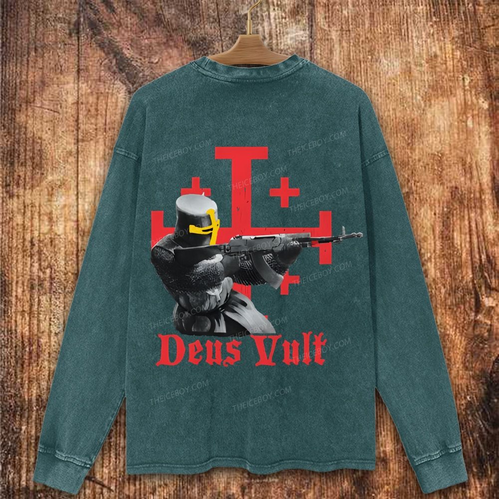 Deus Vult Crusader Christian Washed Sweatshirt