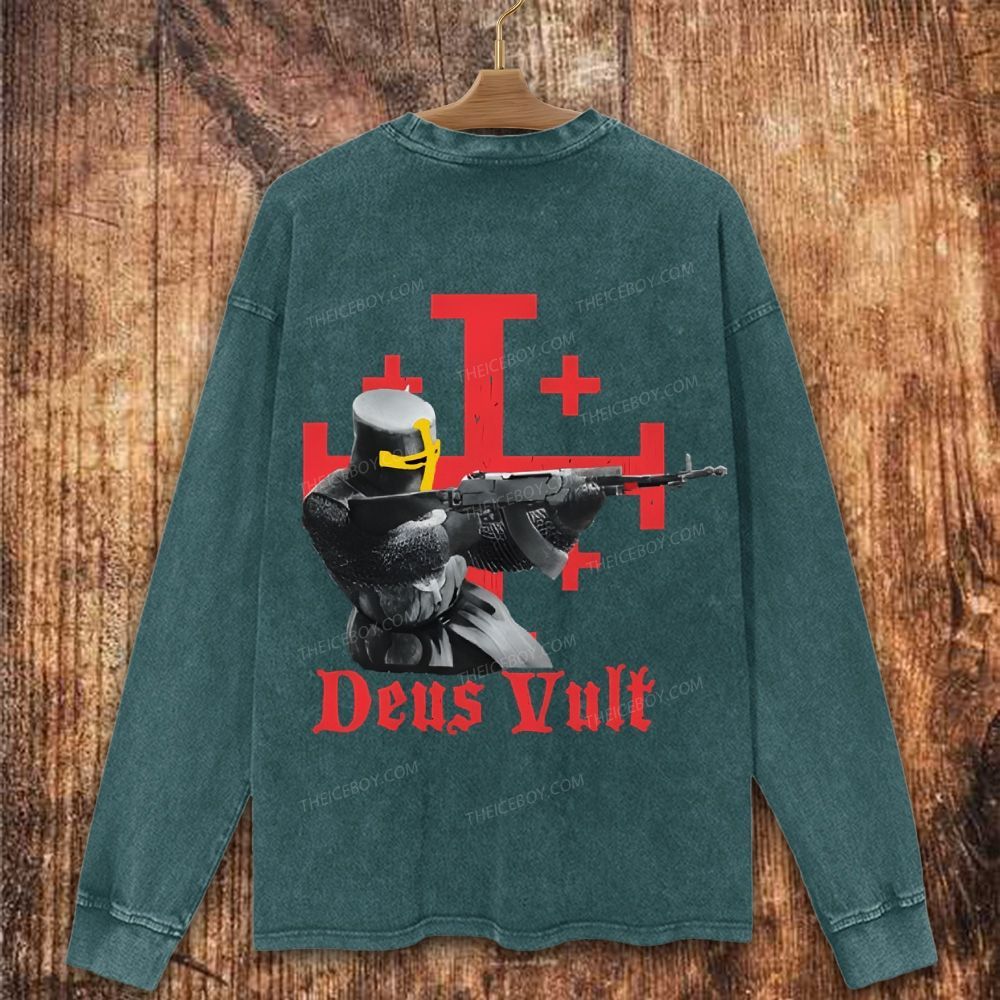 Deus Vult Crusader Christian Washed Sweatshirt