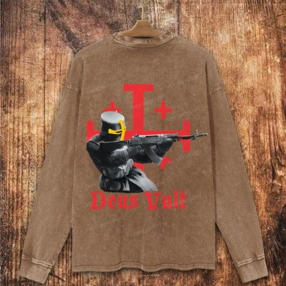 Deus Vult Crusader Christian Washed Sweatshirt
