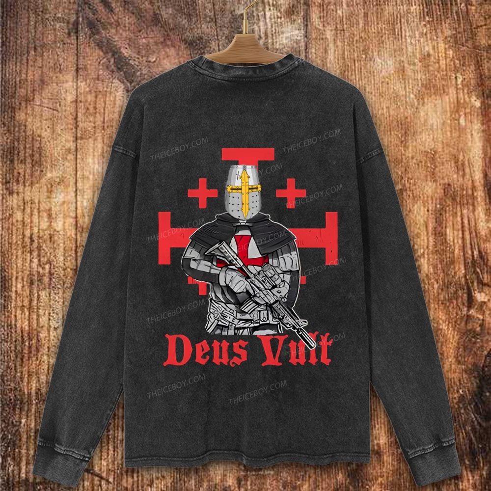 Deus Vult Tactical Crusader Christian Washed Sweatshirt