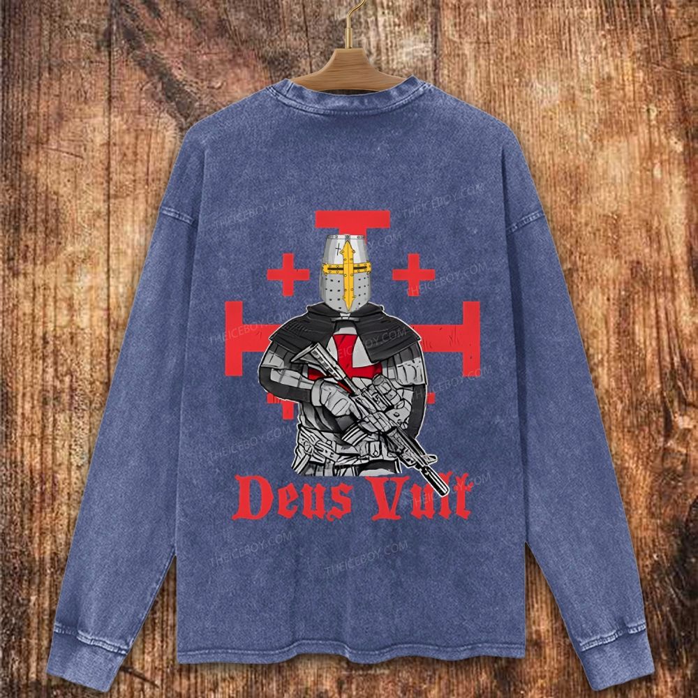 Deus Vult Tactical Crusader Christian Washed Sweatshirt