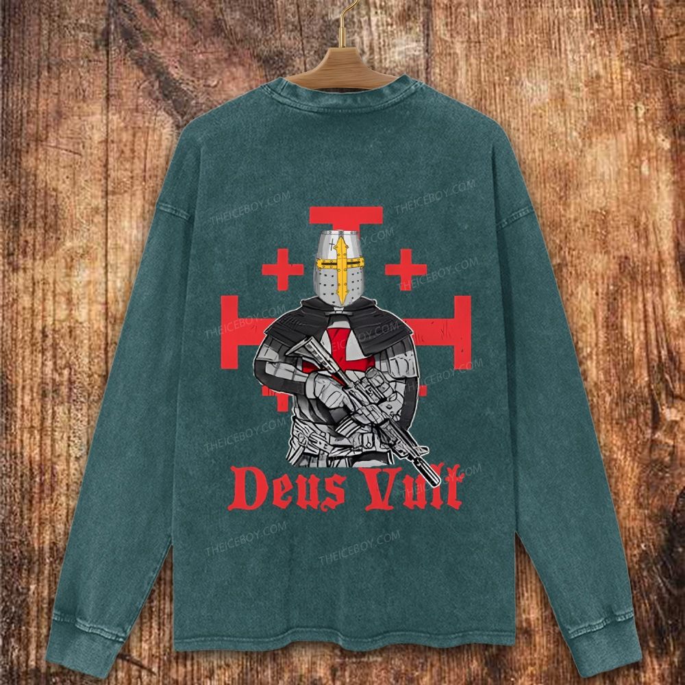 Deus Vult Tactical Crusader Christian Washed Sweatshirt