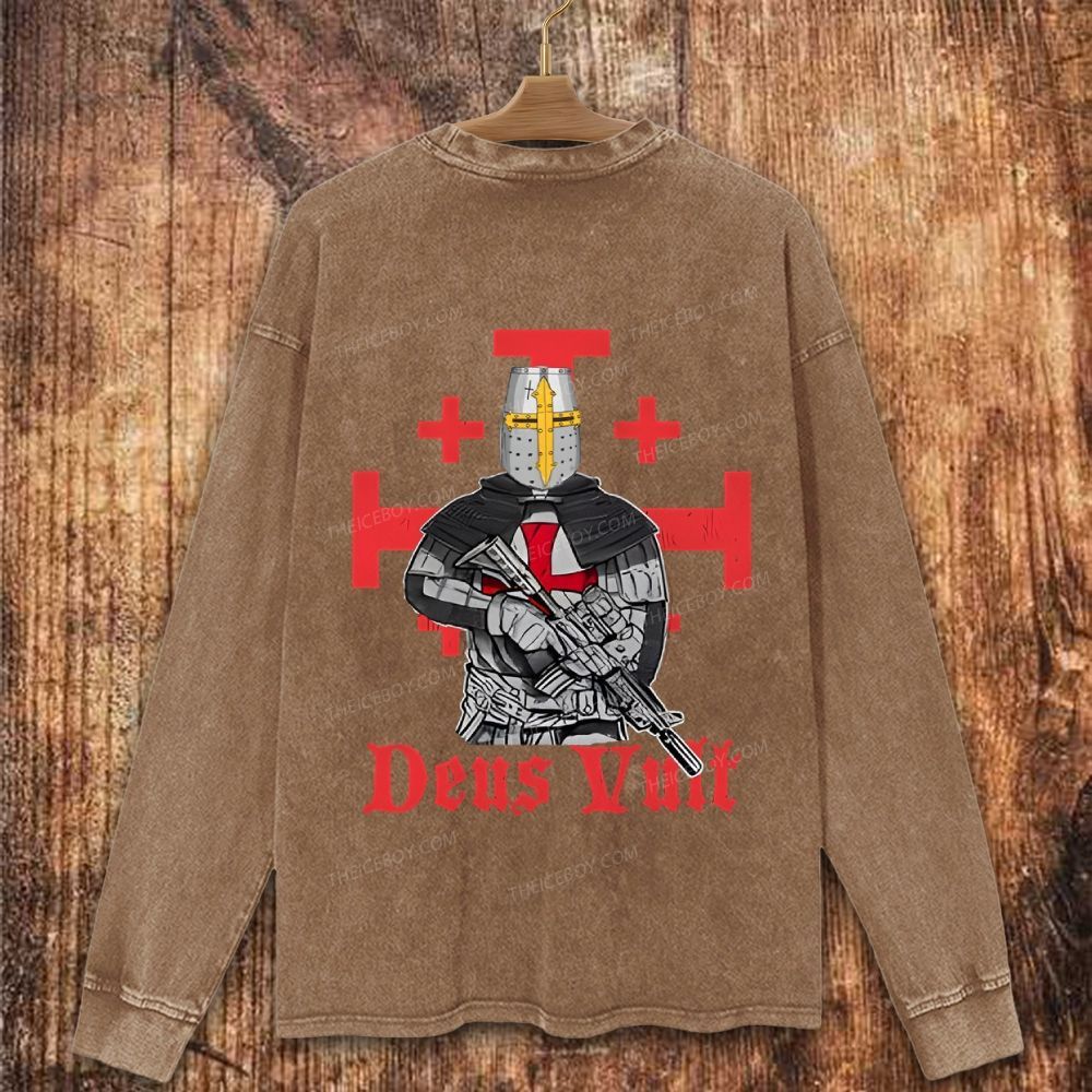 Deus Vult Tactical Crusader Christian Washed Sweatshirt