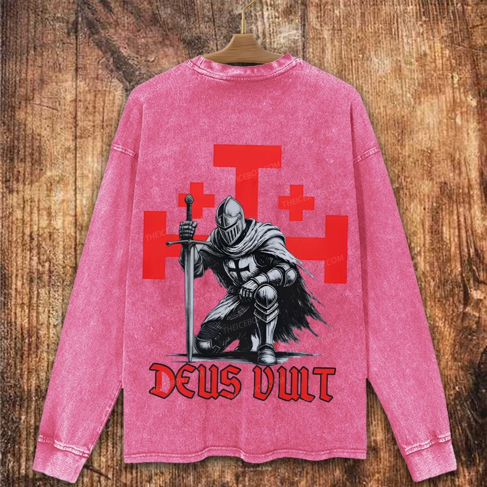 Templar Knight Crusader Deus Vult Christian Washed Sweatshirt