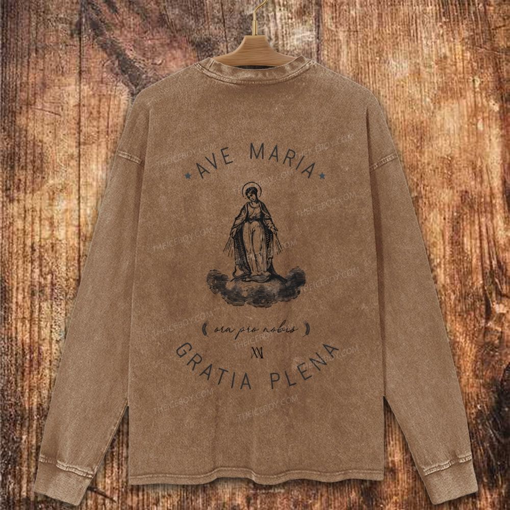 Ave Maria Catholic Art Print Christian Washed Sweatshirt