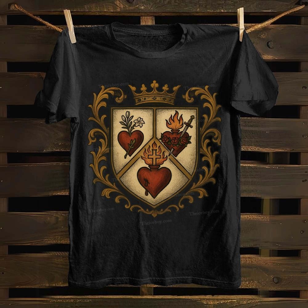 Sacred Heart Immaculate Heart of Mary Chaste Heart of Joseph Cotton T-shirt
