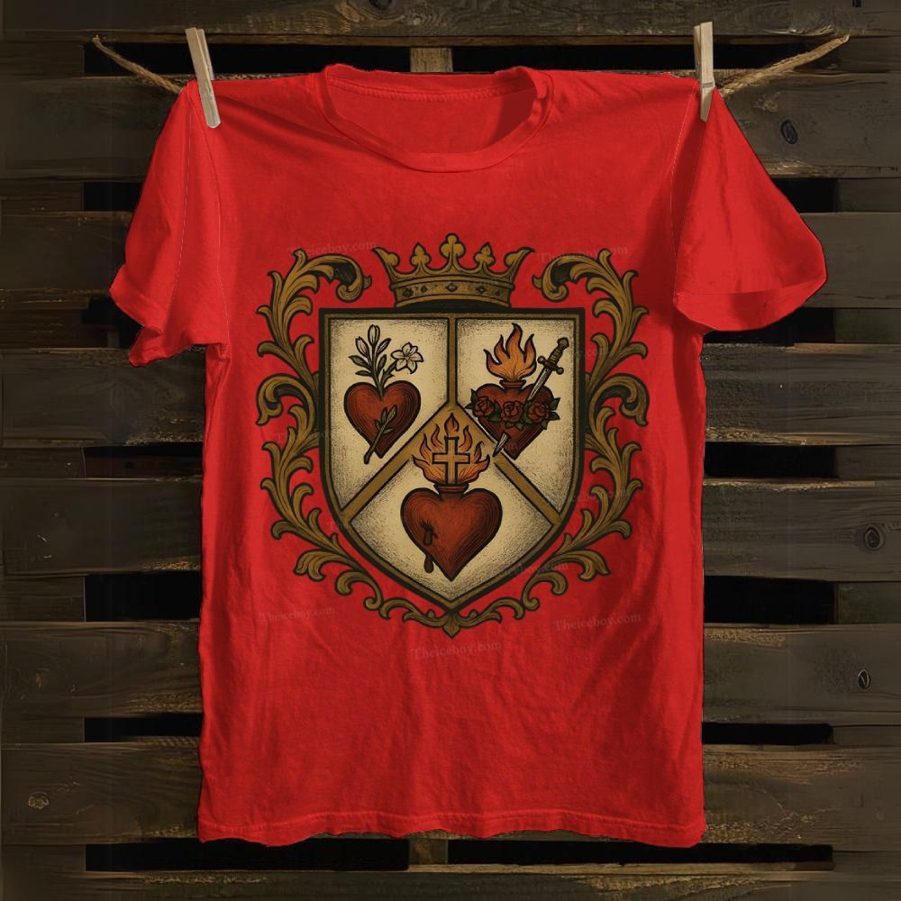 Sacred Heart Immaculate Heart of Mary Chaste Heart of Joseph Cotton T-shirt