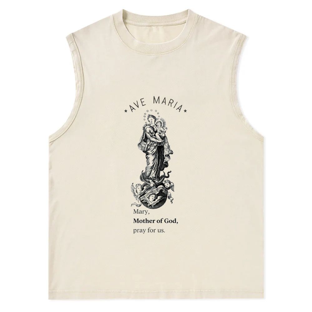 Mary with Christ Child Christian Snowflake Washed Vest 