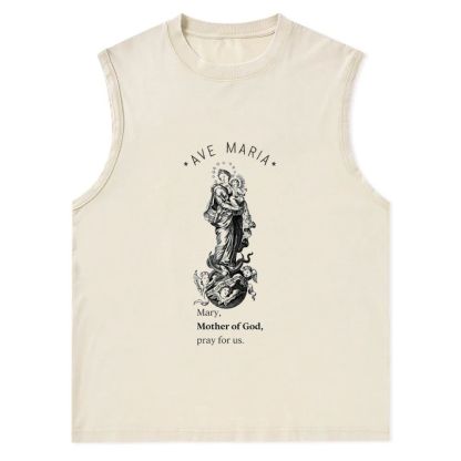 Mary with Christ Child Christian Snowflake Washed Vest 