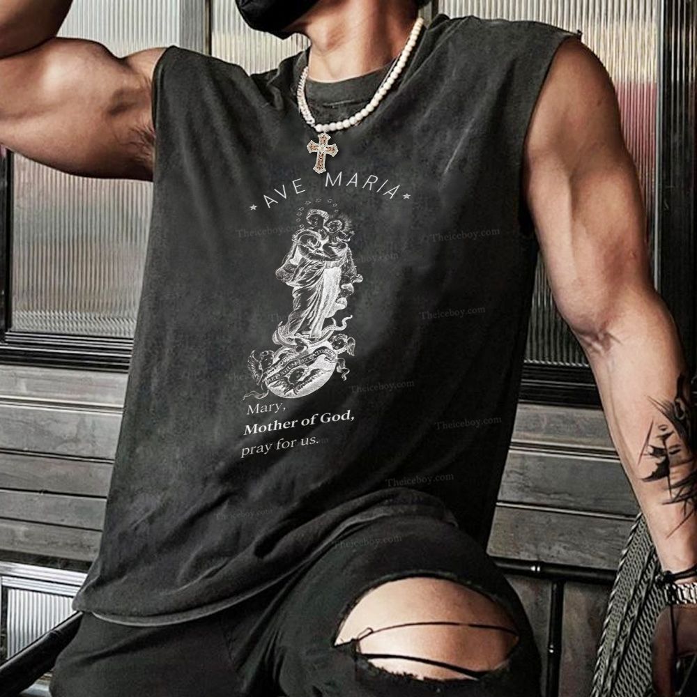 Mary with Christ Child Christian Snowflake Washed Vest 