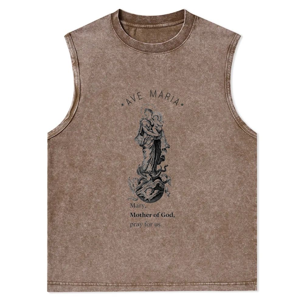 Mary with Christ Child Christian Snowflake Washed Vest 