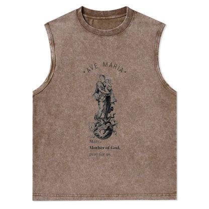 Mary with Christ Child Christian Snowflake Washed Vest 