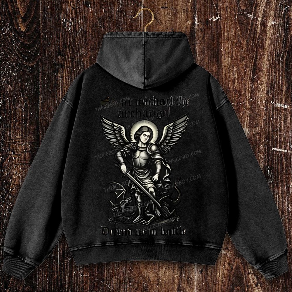 Bold Medieval Angel Graphic Christian Washed Hoodie