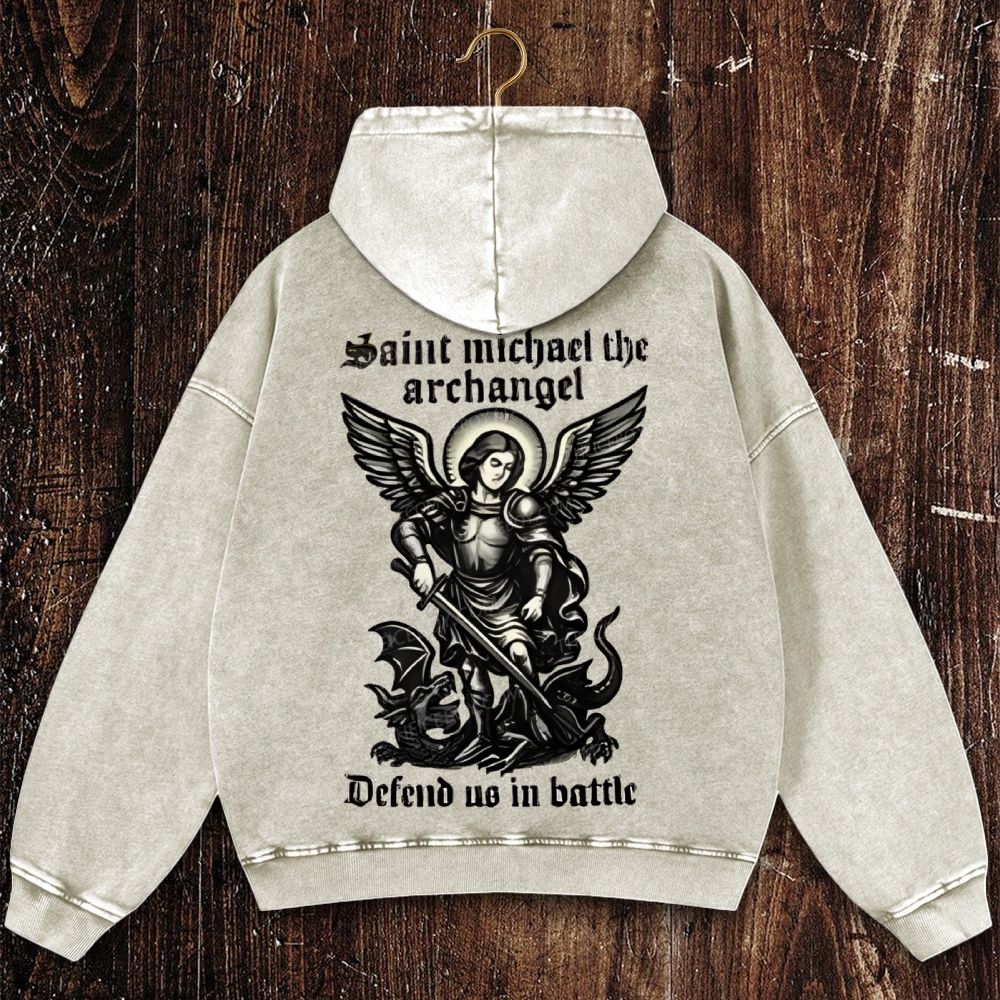 Bold Medieval Angel Graphic Christian Washed Hoodie
