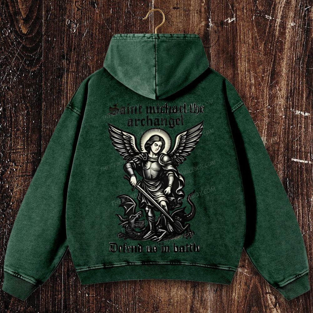 Bold Medieval Angel Graphic Christian Washed Hoodie