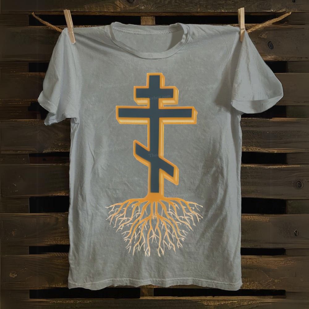 Rooted in Faith Orthodox Cross Cotton T-shirt
