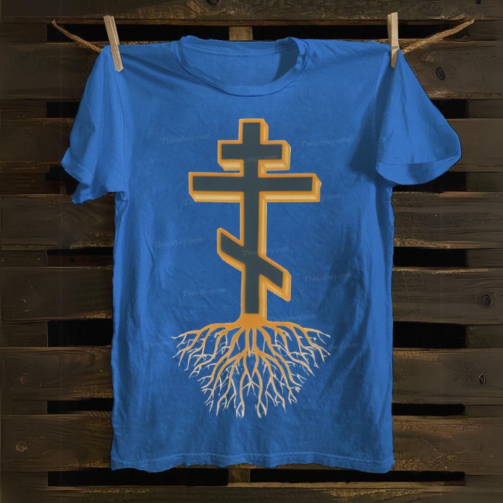 Rooted in Faith Orthodox Cross Cotton T-shirt