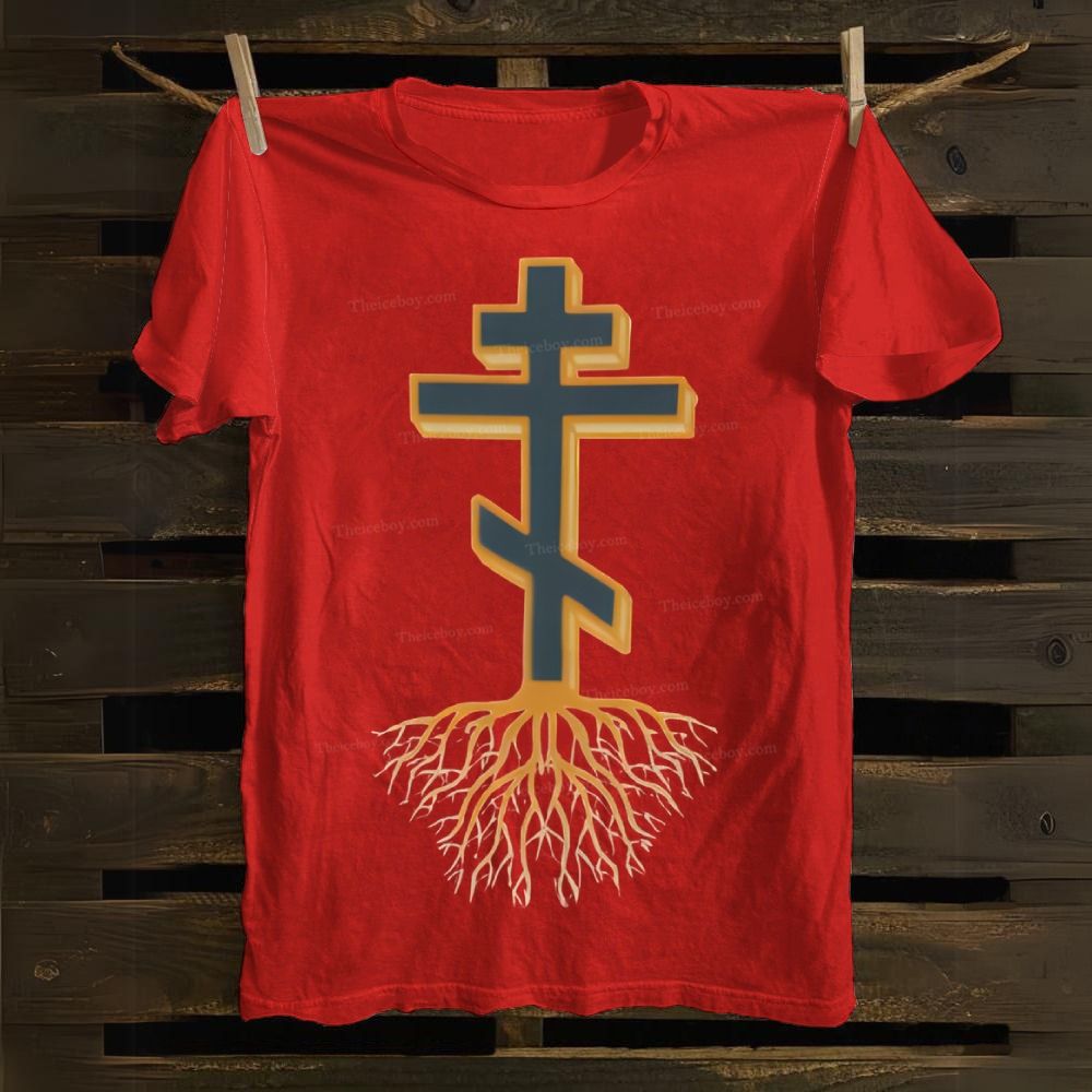 Rooted in Faith Orthodox Cross Cotton T-shirt