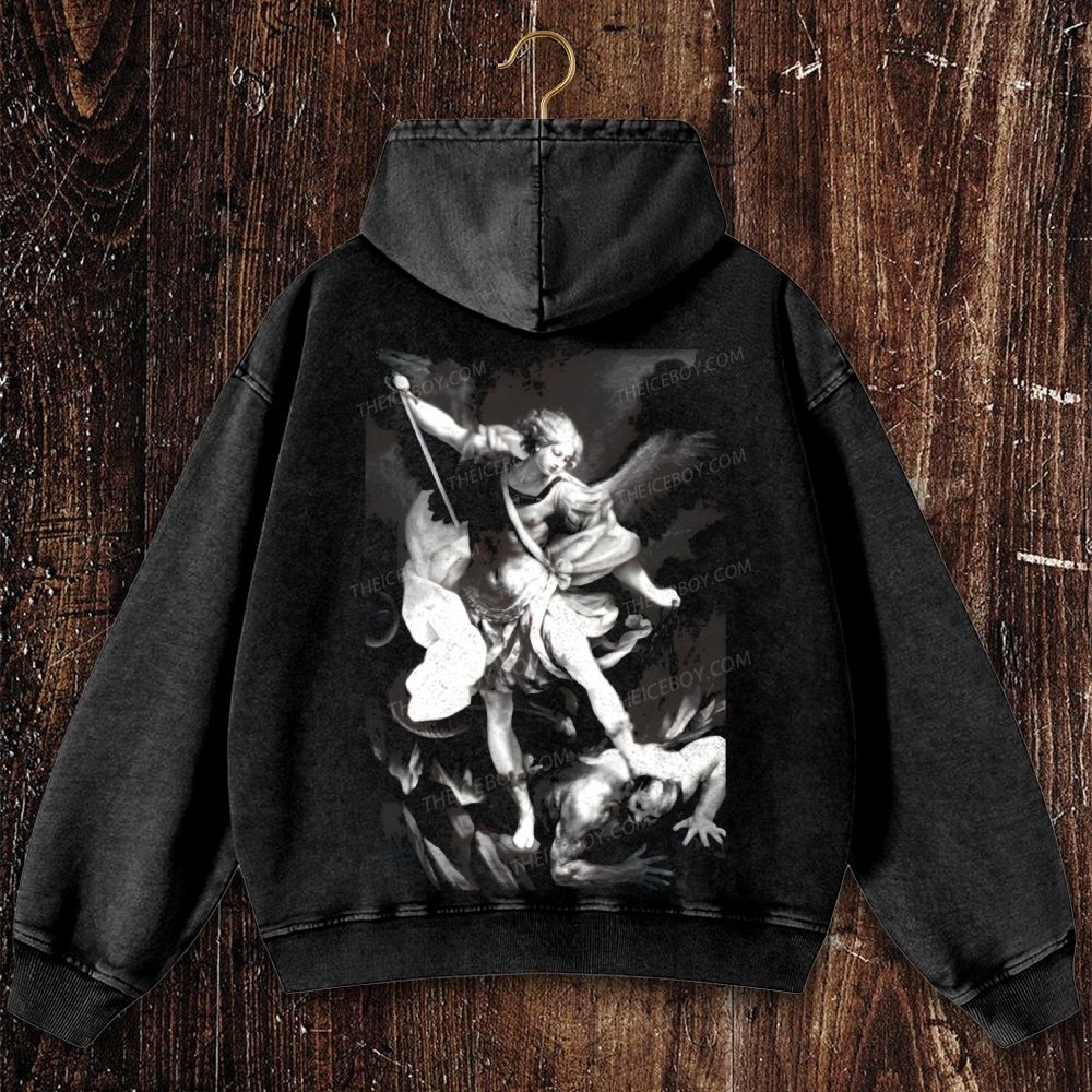 Saint Michael Archangel Angel Christian Washed Hoodie
