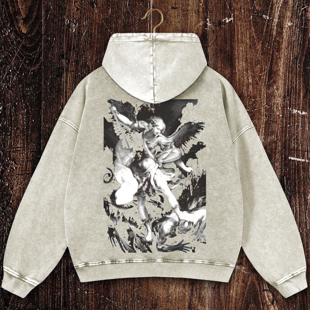 Saint Michael Archangel Angel Christian Washed Hoodie