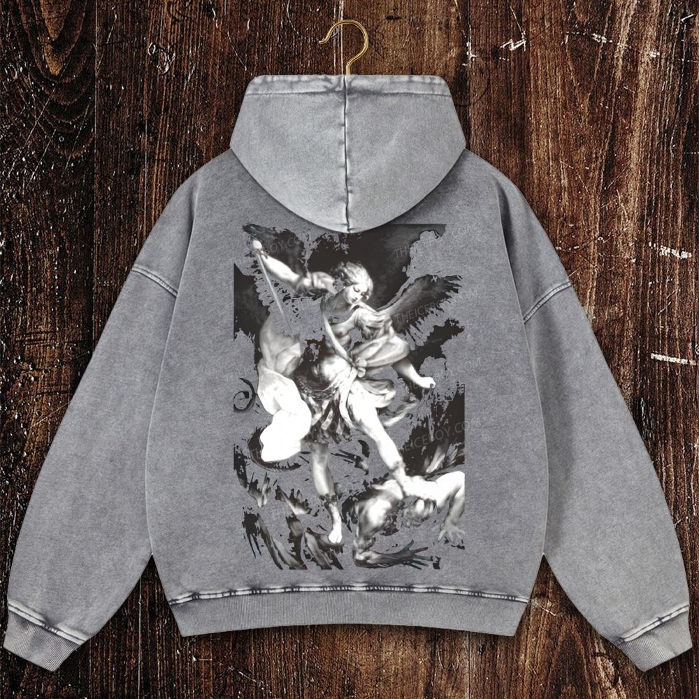 Saint Michael Archangel Angel Christian Washed Hoodie