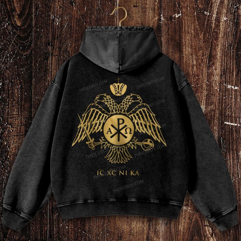 ICXCNIKA Orthodox Byzantine Eagle Christian Washed Hoodie