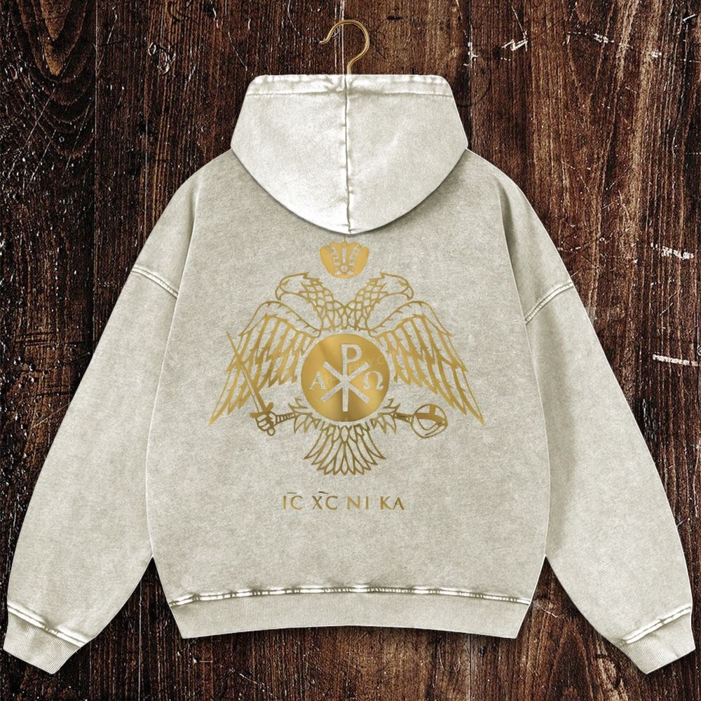 ICXCNIKA Orthodox Byzantine Eagle Christian Washed Hoodie