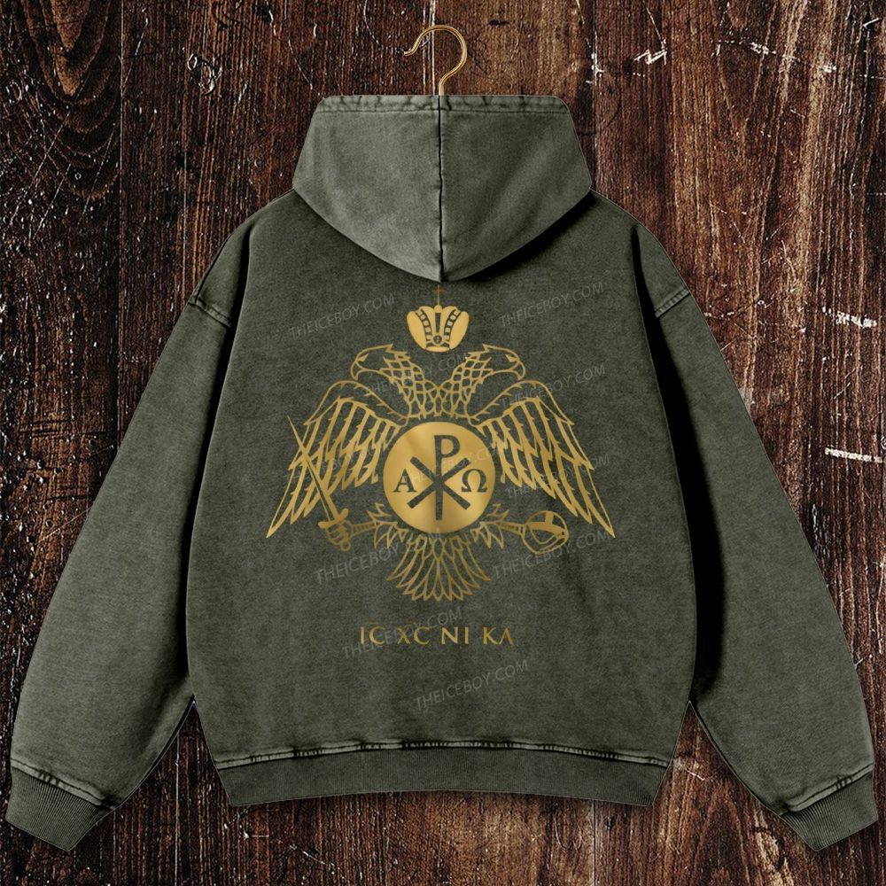 ICXCNIKA Orthodox Byzantine Eagle Christian Washed Hoodie