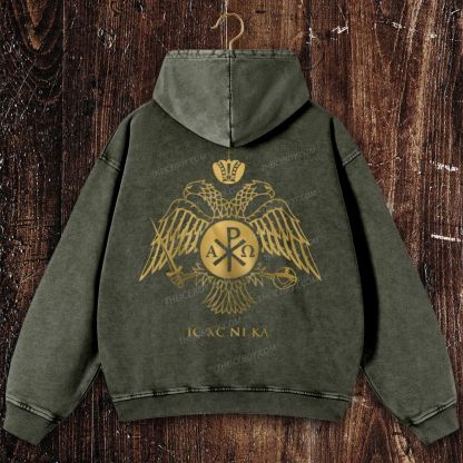 ICXCNIKA Orthodox Byzantine Eagle Christian Washed Hoodie