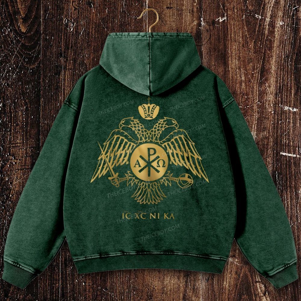 ICXCNIKA Orthodox Byzantine Eagle Christian Washed Hoodie