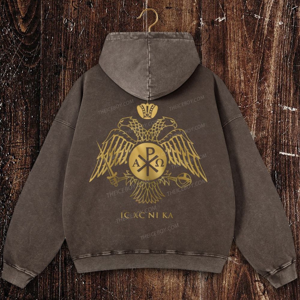 ICXCNIKA Orthodox Byzantine Eagle Christian Washed Hoodie