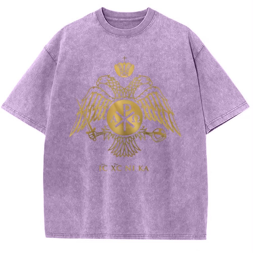 ICXCNIKA Orthodox Byzantine Eagle Snowflake Vintage Cotton T-Shirt