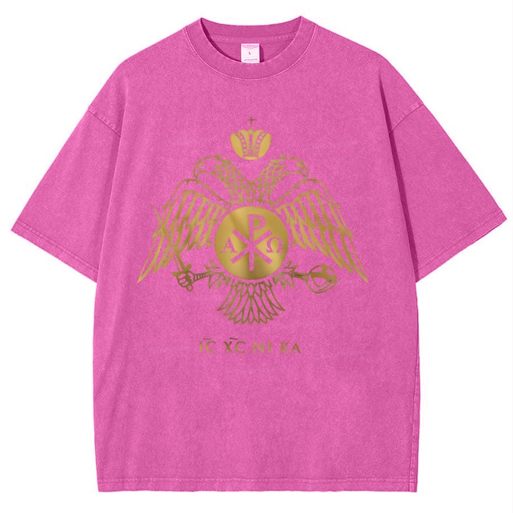 ICXCNIKA Orthodox Byzantine Eagle Snowflake Vintage Cotton T-Shirt