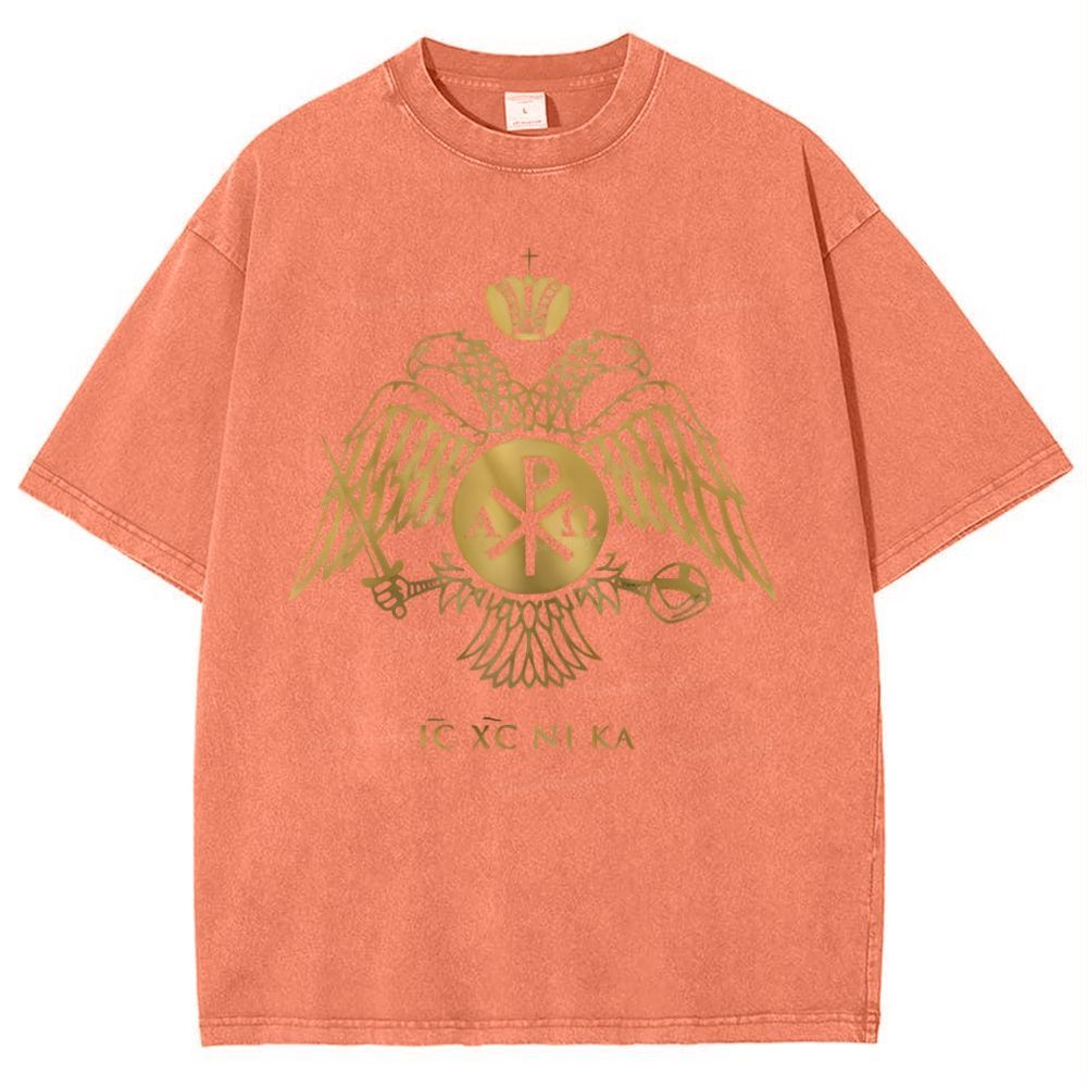 ICXCNIKA Orthodox Byzantine Eagle Snowflake Vintage Cotton T-Shirt