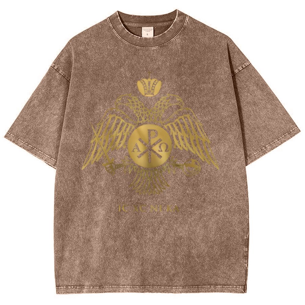 ICXCNIKA Orthodox Byzantine Eagle Snowflake Vintage Cotton T-Shirt