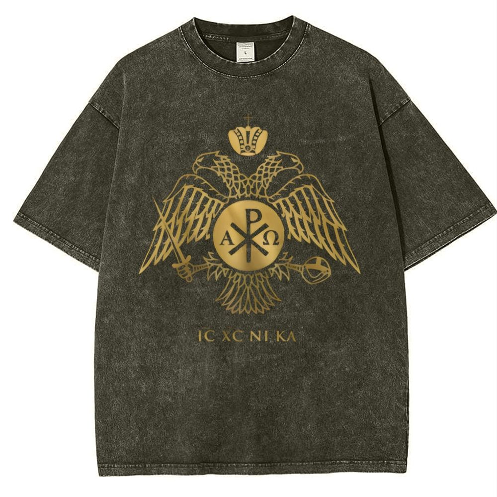 ICXCNIKA Orthodox Byzantine Eagle Snowflake Vintage Cotton T-Shirt