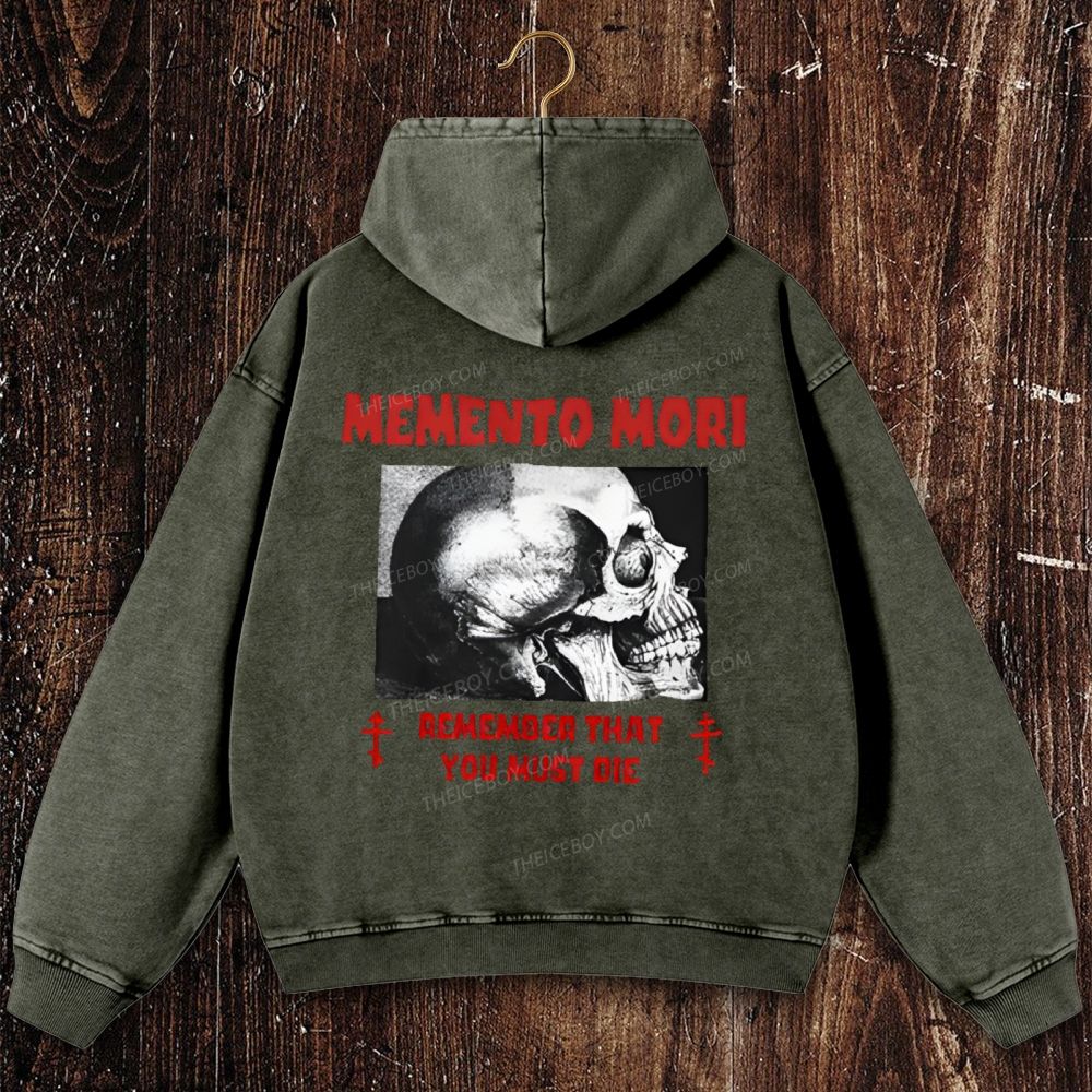 Memento Mori Mortality Catholic Christian Washed Hoodie