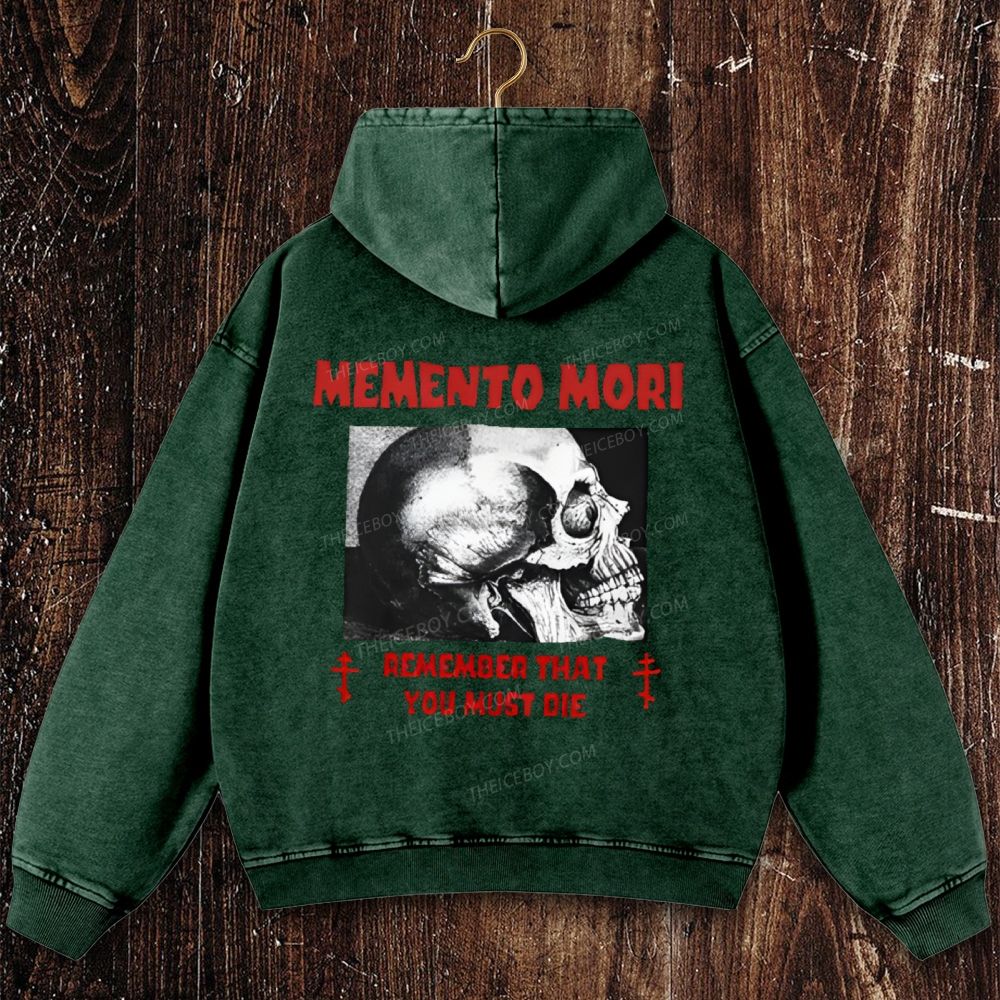 Memento Mori Mortality Catholic Christian Washed Hoodie