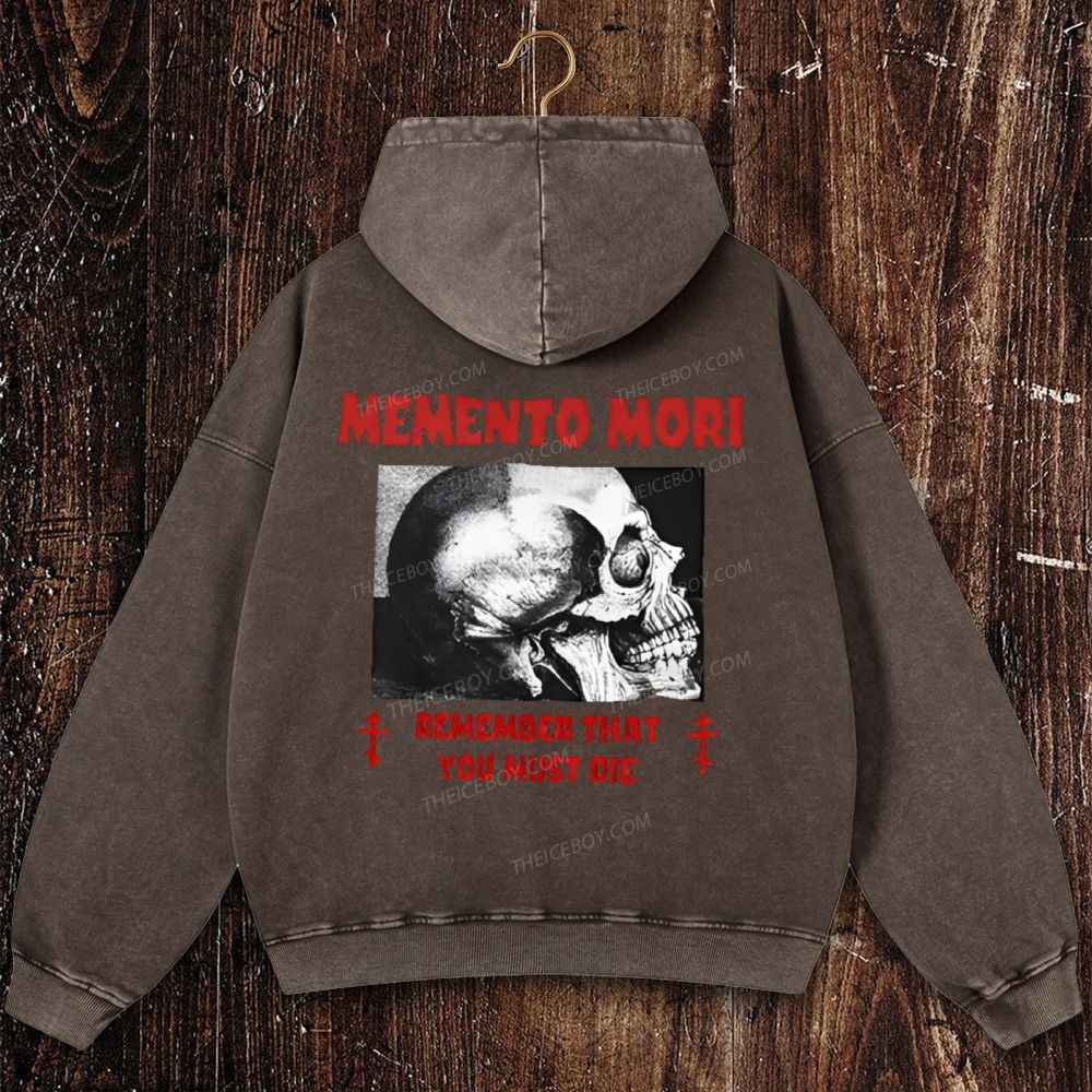 Memento Mori Mortality Catholic Christian Washed Hoodie