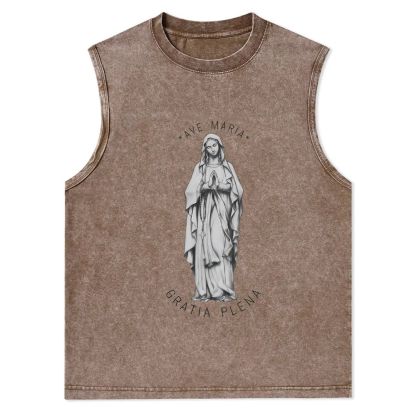 Virgin Mary - Catholic Art Christian Snowflake Washed Vest