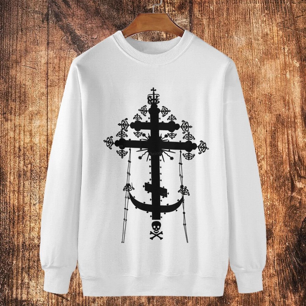 Christian Cross Cotton Crewneck Sweatshirt